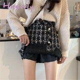 Hnewly Women’s Plaid Skirt Autumn And Winter Woolen A - Line Split Package Hip Woman Skirts Mujer