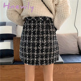 Hnewly Women’s Plaid Skirt Autumn And Winter Woolen A - Line Split Package Hip Woman Skirts Mujer