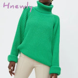 Hnewly Women's Turtleneck Long Sleeve Sweater Knitted Green Casual Female Autumn Winter Jumper Elegant Ladies Pullover Sweaters Christmas