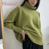 Hnewly Women’s Turtleneck Long Sleeve Sweater Knitted Green Casual Female Autumn Winter Jumper