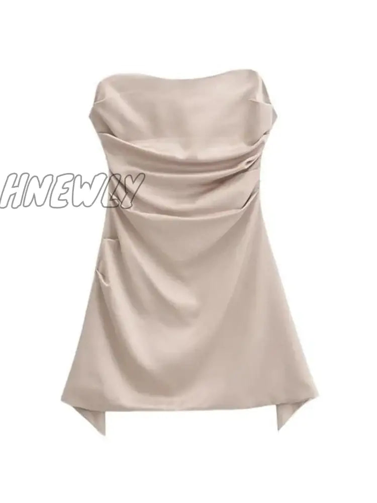 Hnewly Women Satin Bodycon Strapless Corset Minitube Dress Ruched Sleeveless Sexy Cutout Off