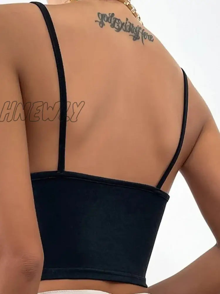 Hnewly Women Sexy Crop Tops Camisole Spaghetti Strap V Neck Cut-Out Round Ring Linked Sleeveless