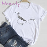 Hnewly Women Short Sleeve Feather 90S Style Fashion Cartoon Summer Graphic T Top Lady Print Tee