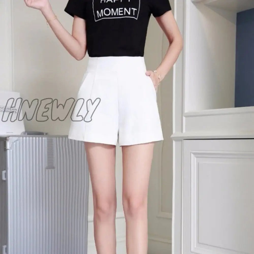 Hnewly Women Shorts Spring Summer Casual High Waist A-Line Loose Wide Leg Chiffon Chic Lady Black
