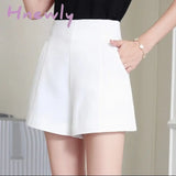 Hnewly Women Shorts Spring Summer Casual High Waist A-line Shorts Loose Wide Leg Chiffon Shorts Chic Lady Black White Suit Shorts
