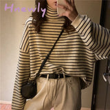 Hnewly Women Stripes Sweater Harajuku Winter Vintage Thickening Loose Warm Turtleneck Trendy Teen