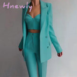Hnewly Women Suits Female Pant Office Lady Formal Business Set Uniform Work Wear Blazers Camis Tops