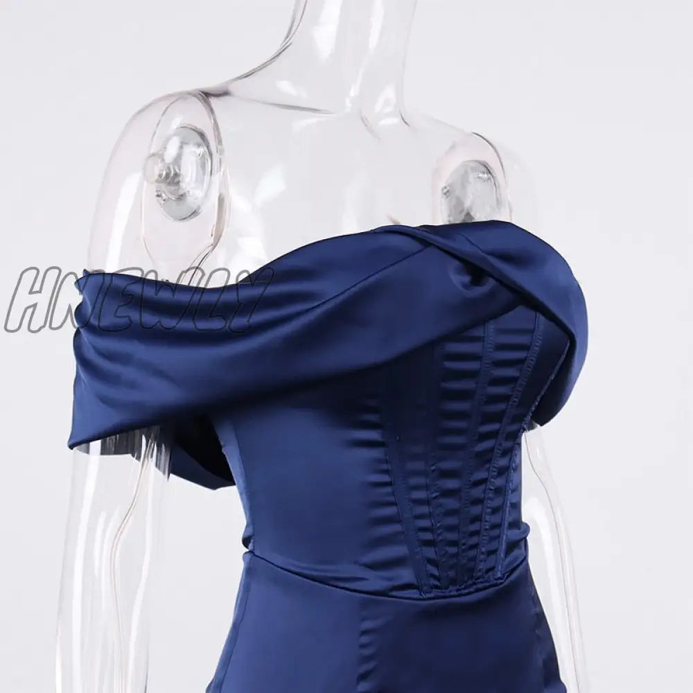 Hnewly Women Summer Fashion Party Dress Pleated Off Shoulder Bodycon Short Mini Satin Vestidos