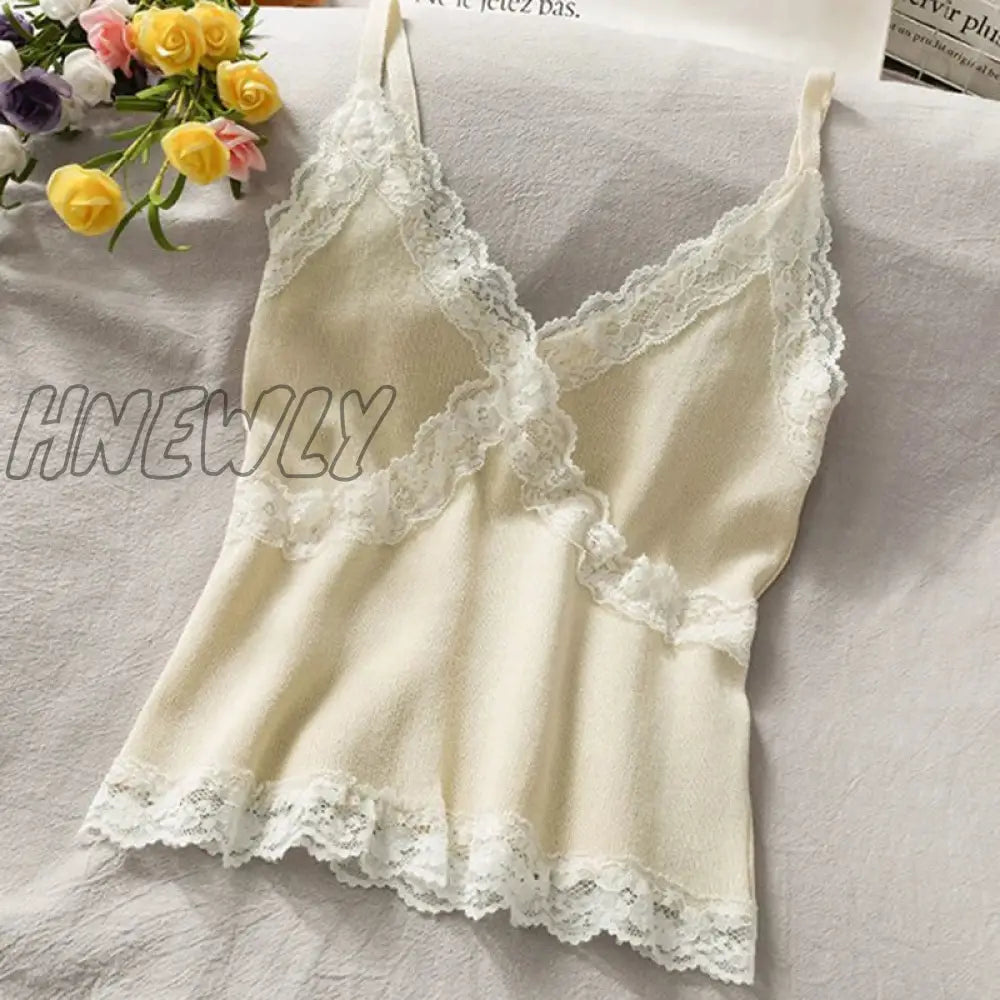 Hnewly Women Summer Lace Fashion Tank Top Female Korean Style V Neck Sleeveless Sexy Blouse Cropped