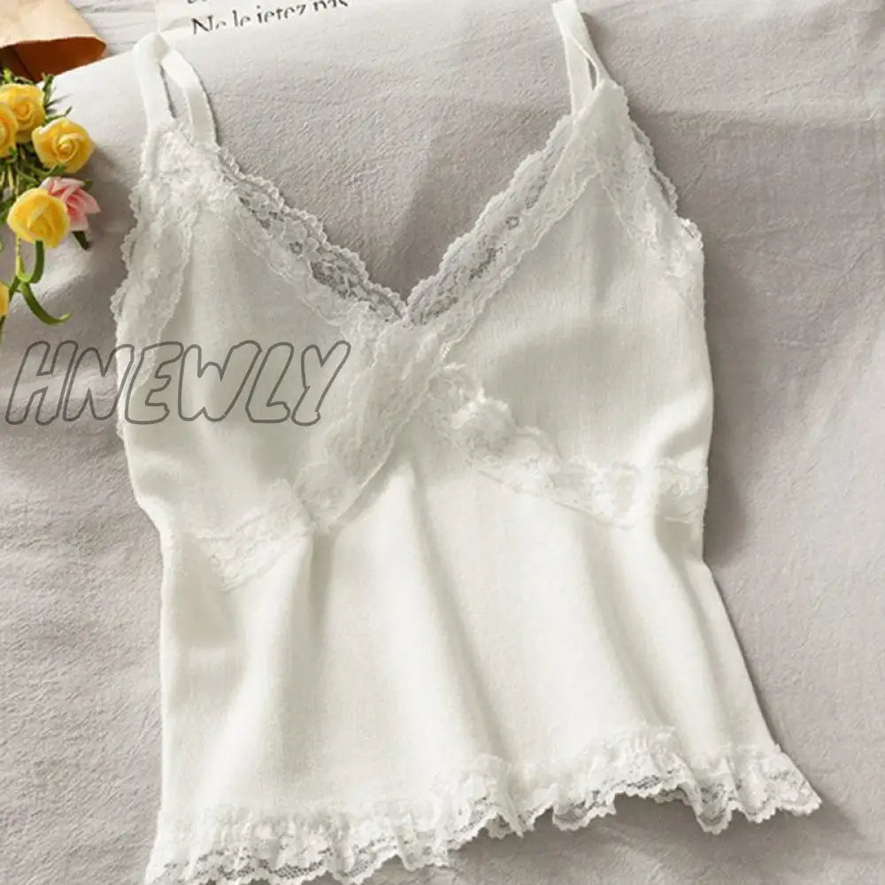 Hnewly Women Summer Lace Fashion Tank Top Female Korean Style V Neck Sleeveless Sexy Blouse Cropped