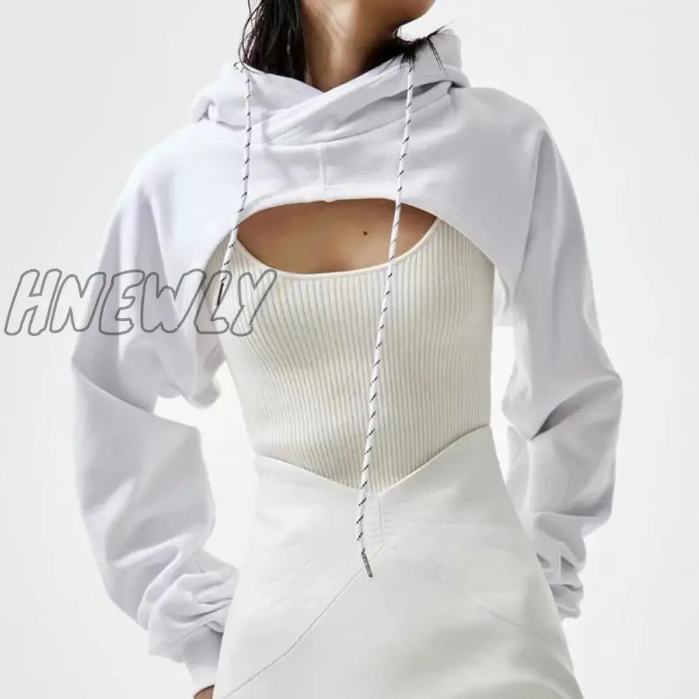 Hnewly Women Summer New Sexy Fashion Super Short Hoodie Hiohop Drawstring Long Sleeves Open Chest