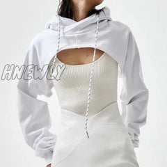 Hnewly Women Summer New Sexy Fashion Super Short Hoodie Hiohop Drawstring Long Sleeves Open Chest