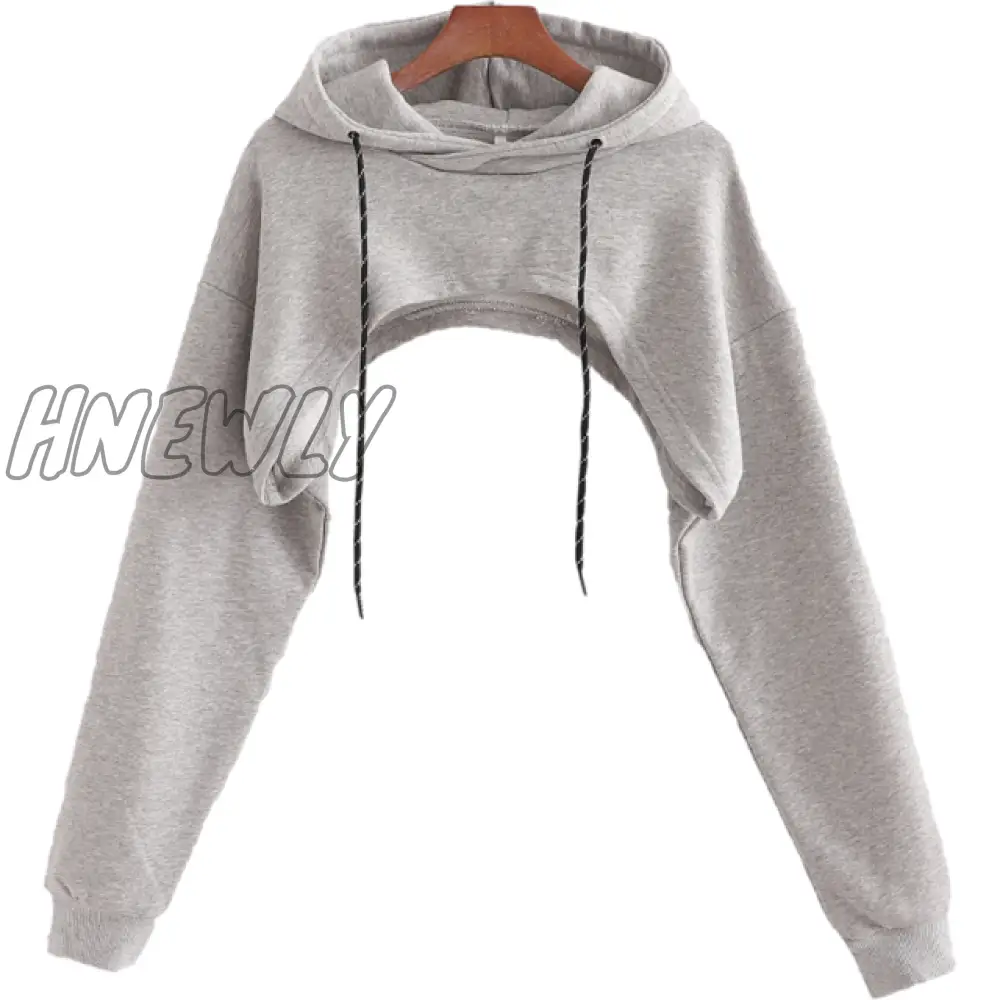 Hnewly Women Summer New Sexy Fashion Super Short Hoodie Hiohop Drawstring Long Sleeves Open Chest