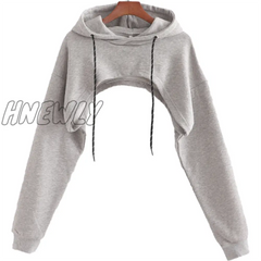 Hnewly Women Summer New Sexy Fashion Super Short Hoodie Hiohop Drawstring Long Sleeves Open Chest