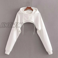 Hnewly Women Summer New Sexy Fashion Super Short Hoodie Hiohop Drawstring Long Sleeves Open Chest