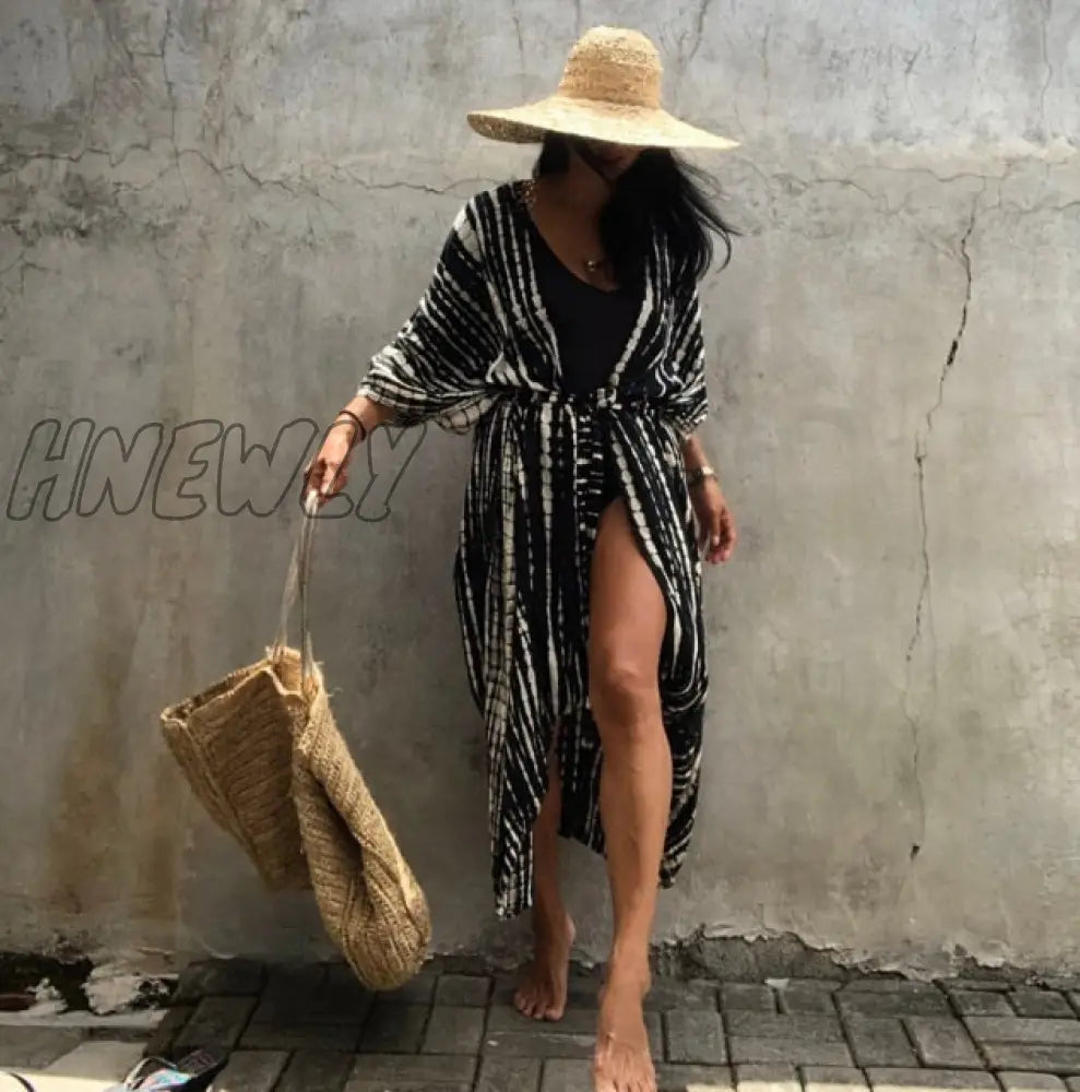 Hnewly Women Swimsuit Cover Up Sleeve Kaftan Beach Tunic Dress Robe De Plage Solid White Cotton