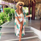 Hnewly Women Swimsuit Cover Up Sleeve Kaftan Beach Tunic Dress Robe De Plage Solid White Cotton