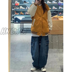 Hnewly Women Vintage Y2K Streetwear Baggy Cargo Jeans High Waisted Straight Wide Leg Pants Denim