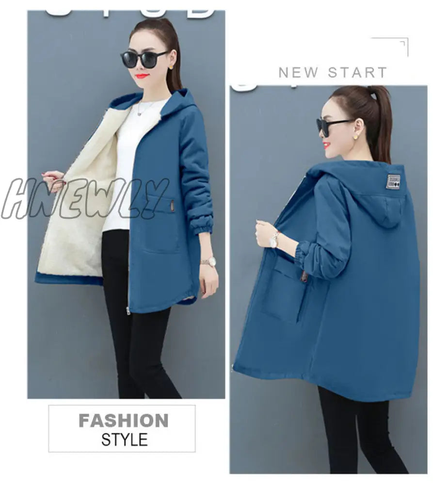 Hnewly Women Winter Coat New Korean Large Size Loose Hooded Jacket Autumn Casual Plus Velvet Female