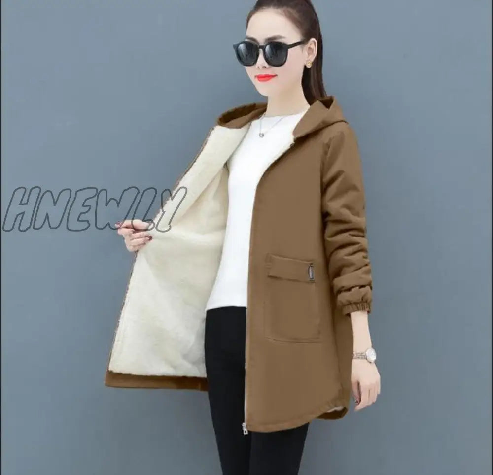 Hnewly Women Winter Coat New Korean Large Size Loose Hooded Jacket Autumn Casual Plus Velvet Female
