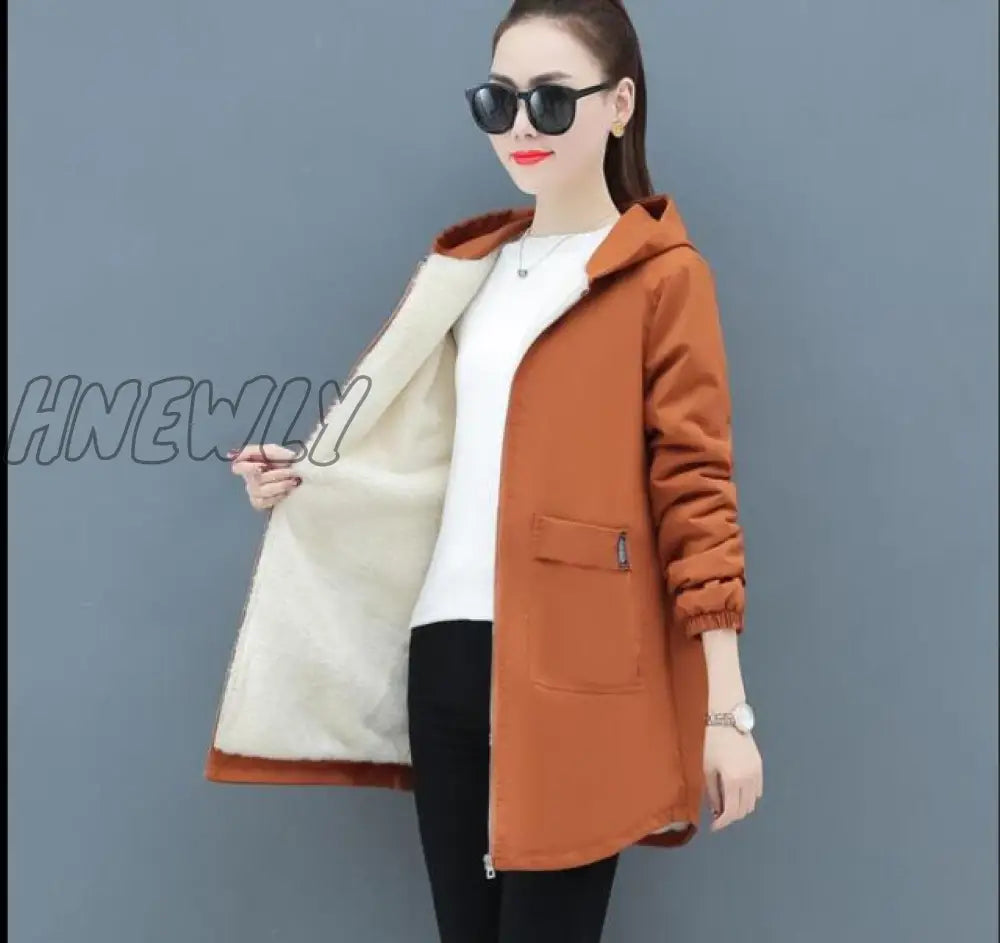 Hnewly Women Winter Coat New Korean Large Size Loose Hooded Jacket Autumn Casual Plus Velvet Female