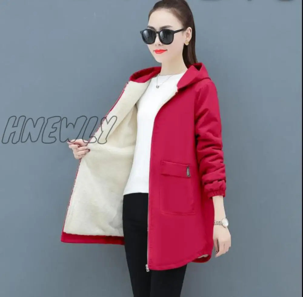 Hnewly Women Winter Coat New Korean Large Size Loose Hooded Jacket Autumn Casual Plus Velvet Female