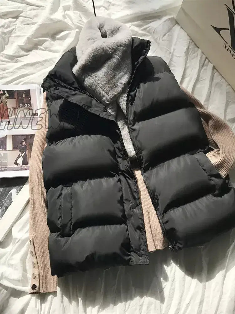 Hnewly Women Winter Warm Cotton Padded Puffer Vests Sleeveless Parkas Jacket