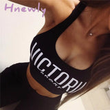Hnewly Women Workout Sport Letter Print Crop Top Stretch Running Gym Camisole Female Padded Fitness