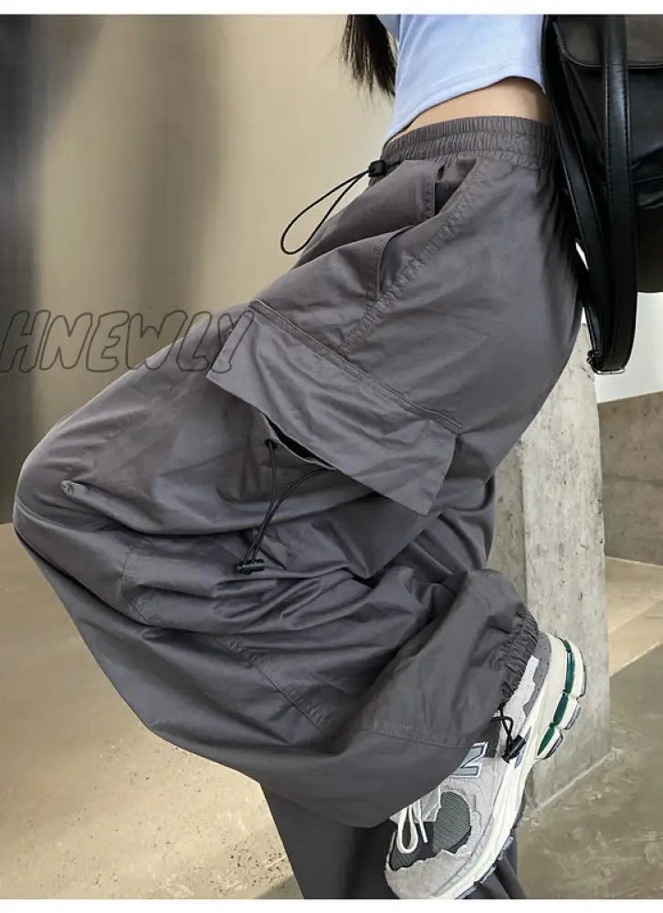 Hnewly Women Y2K Cargo Pants Casual Baggy Straight With Big Pockets Joggers Trousers Female Vintage