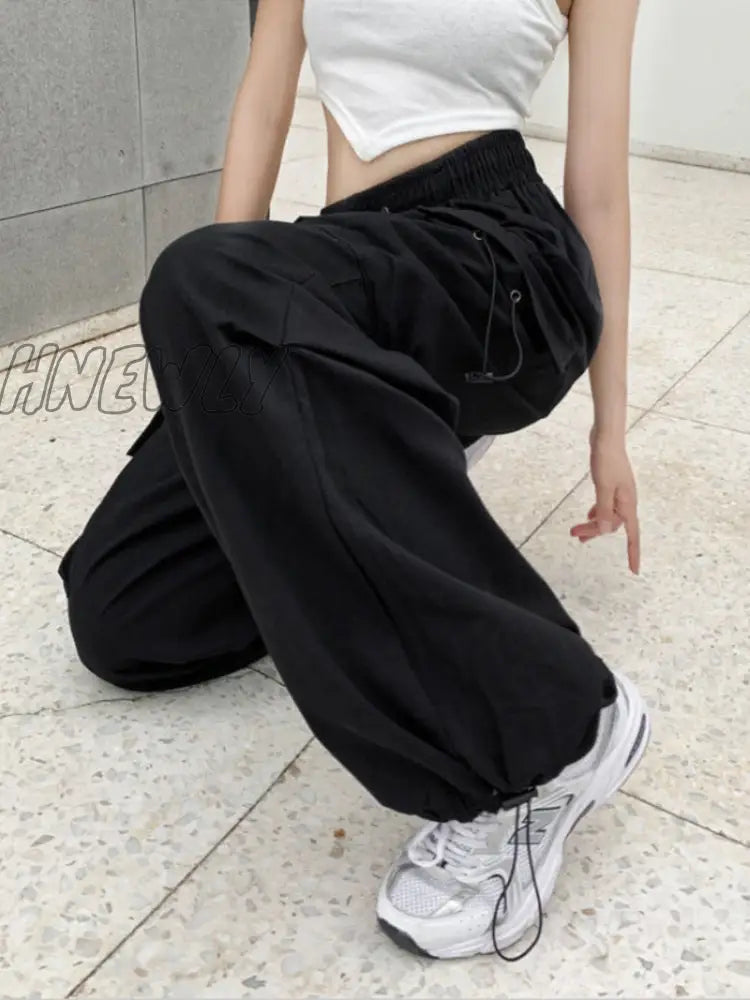 Hnewly Women Y2K Cargo Pants Casual Baggy Straight With Big Pockets Joggers Trousers Female Vintage