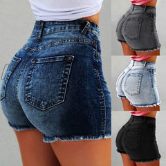 Hnewly Women’s Denim Shorts New Summer Lady Clothing High Waist Jeans Fringe Frayed Ripped Casual
