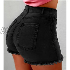 Hnewly Women’s Denim Shorts New Summer Lady Clothing High Waist Jeans Fringe Frayed Ripped Casual