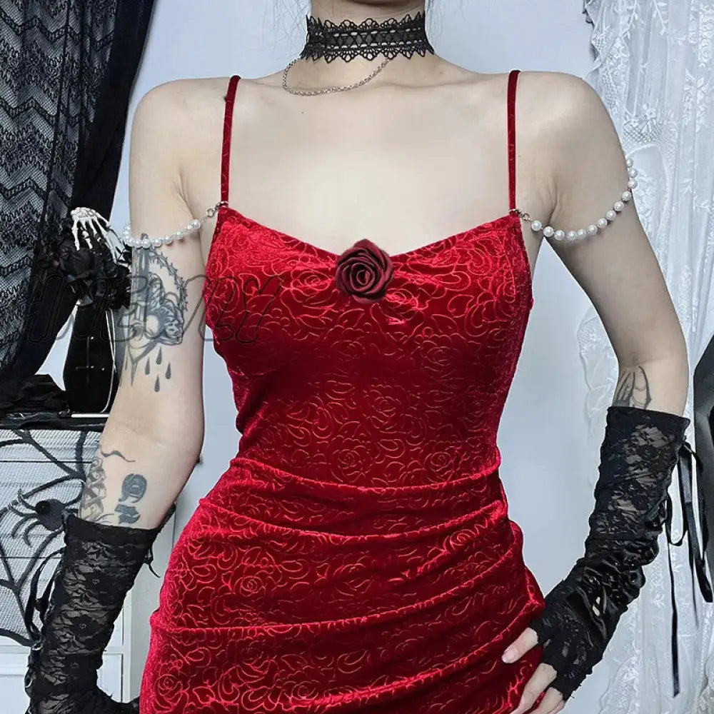 Hnewly Women’s Gothic Style Dress Sexy Gowns Temperament Elegant Slim Rose Halter Fishtail