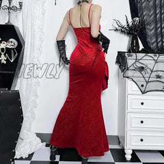 Hnewly Women’s Gothic Style Dress Sexy Gowns Temperament Elegant Slim Rose Halter Fishtail