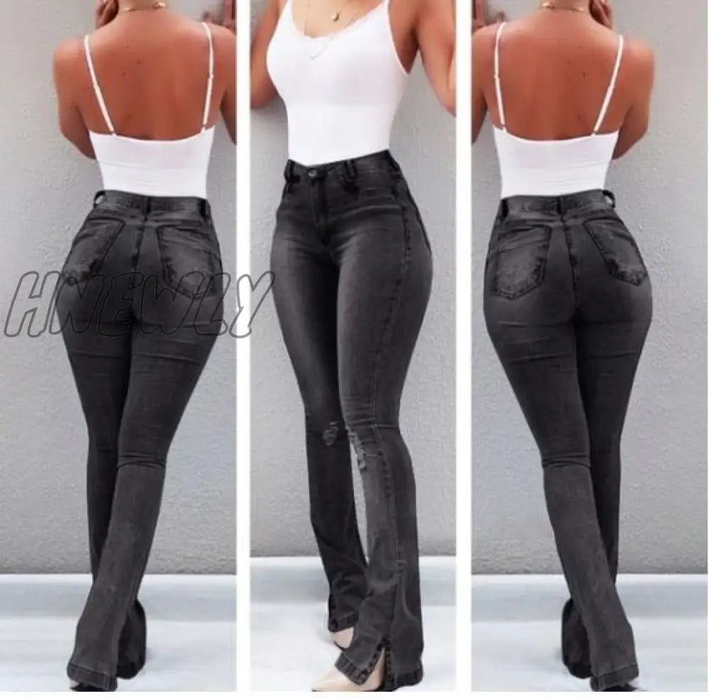 Hnewly Women’s High Waisted Jeans Skinny Ripped Boot Cut Denim Pants Sexy Push Up Flare Trousers