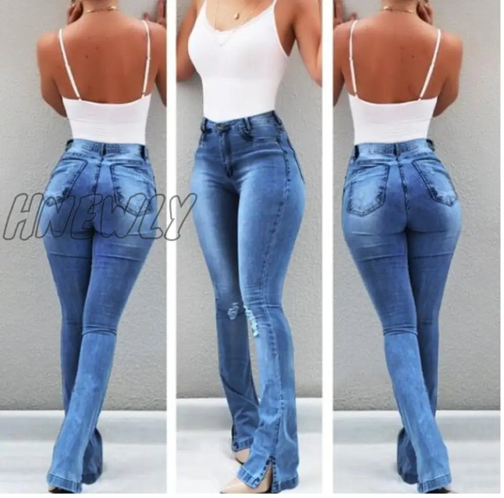 Hnewly Women’s High Waisted Jeans Skinny Ripped Boot Cut Denim Pants Sexy Push Up Flare Trousers