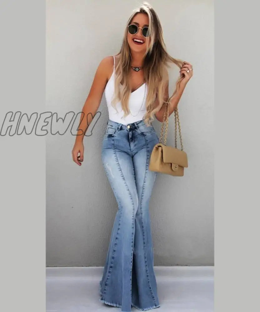 Hnewly Women’s High Waisted Jeans Skinny Ripped Boot Cut Denim Pants Sexy Push Up Flare Trousers