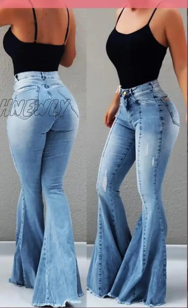 Hnewly Women’s High Waisted Jeans Skinny Ripped Boot Cut Denim Pants Sexy Push Up Flare Trousers