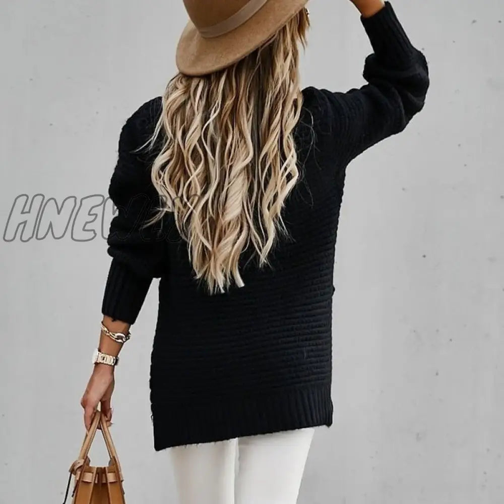 Hnewly Women’s Knitted Sweater Fashion Round Neck Lantern Long-Sleeved Pullover Blouse Ladies