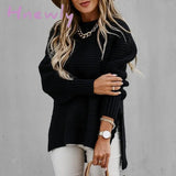 Hnewly Women’s Knitted Sweater Fashion Round Neck Lantern Long-Sleeved Pullover Blouse Ladies