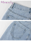 Hnewly Womens Loose Fit Jeans Ripped Wide Leg For Women High Waist Blue Wash Casual Cotton Denim