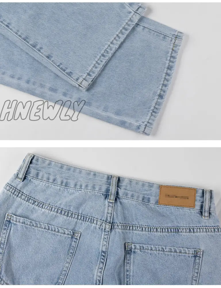 Hnewly Womens Loose Fit Jeans Ripped Wide Leg For Women High Waist Blue Wash Casual Cotton Denim