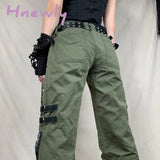 Hnewly Women’s Pants Gothic Punk Baggy Vintage Kawaii Trousers Bandage Low Waist Cargo Grunge