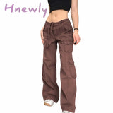 Hnewly Women’s Pants Gothic Punk Baggy Vintage Kawaii Trousers Bandage Low Waist Cargo Grunge