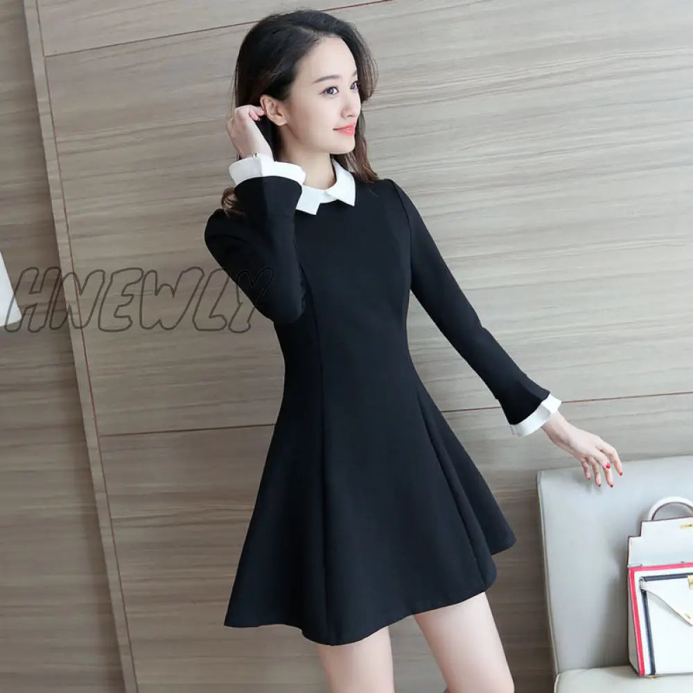 Hnewly Women’s Retro Black Autumn Long - Sleeved Dress Woman Vestido De Mujer Femme Robe New Year