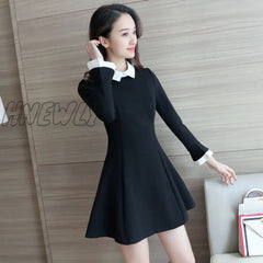 Hnewly Women’s Retro Black Autumn Long - Sleeved Dress Woman Vestido De Mujer Femme Robe New Year