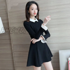 Hnewly Women’s Retro Black Autumn Long - Sleeved Dress Woman Vestido De Mujer Femme Robe New Year