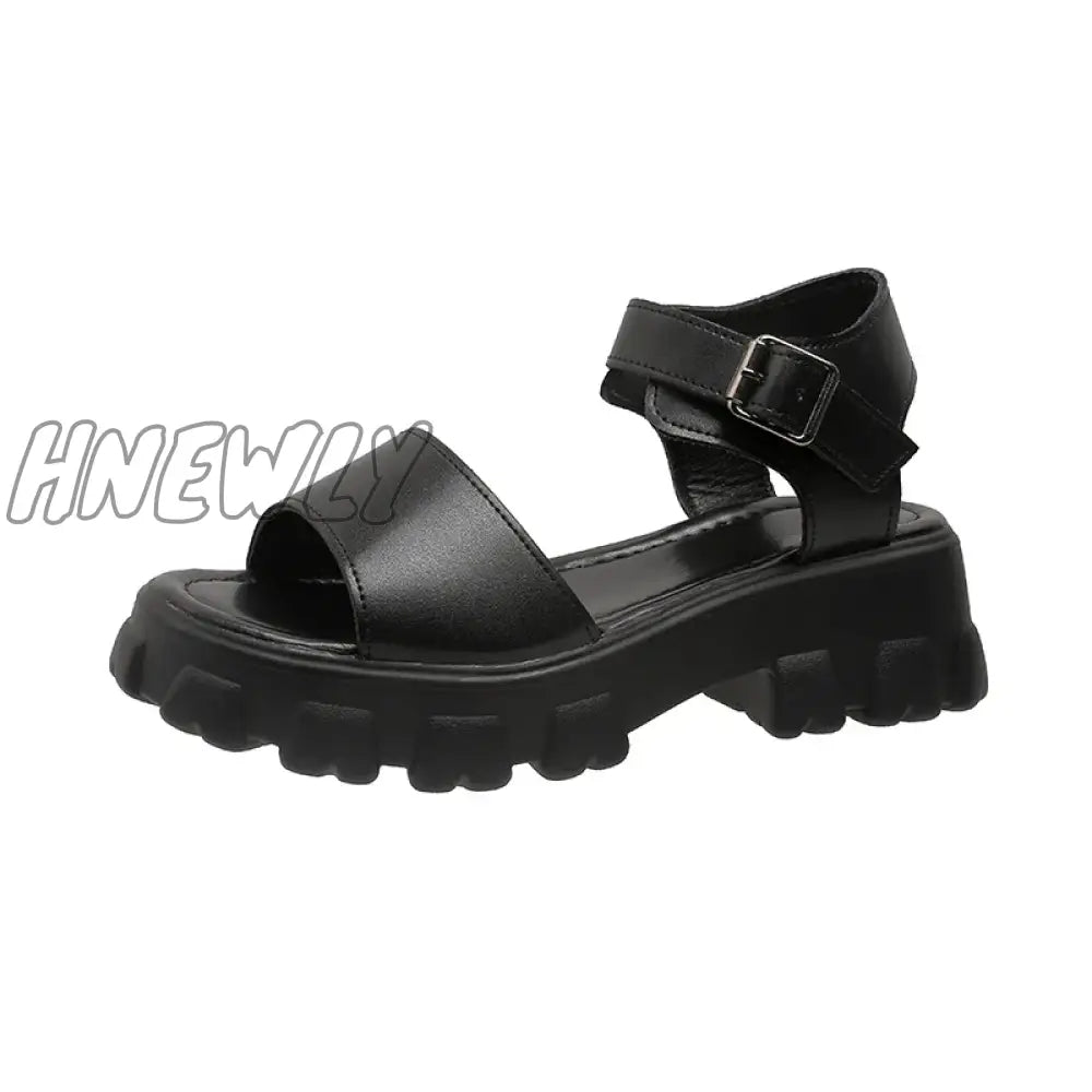 Women’s Sandal 2024 High Quality New Summer Outdoors Thick Heel Buckle Solid Color Non-Slip