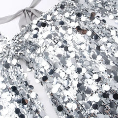Hnewly Women’s Sexy Style Mesh Sequin Dress Square Neck Bandage Long Sleeve Short Skirt