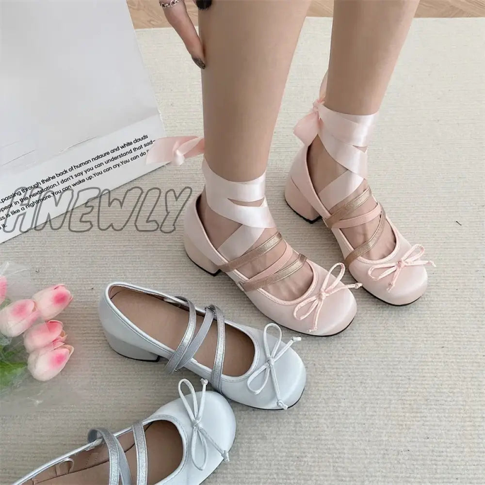 Hnewly Women’s Shoes Mary Jane High Heels Fashion Party Pumps Women Elegant Butterfly-Knot